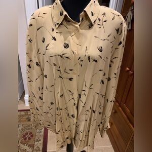 Jones New York Beige Floral Silk Shirt